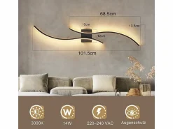Aplique LED de pared para interiores - Lámpara de pasillo de 14 W y 100 cm, color , diseño moderno de ondas, 3000 K^NETTLIFE Sale