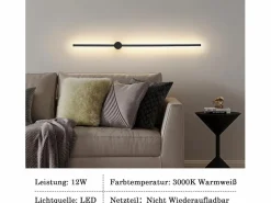 Aplique LED para Interiores - 100 CM 8 W Lámpara Giratoria Minimalista para Sala de Estar Lámpara de Noche Blanco cálido 3000 K^NETTLIFE Clearance