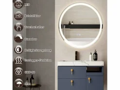 Espejo de baño con luz LED - Redondo 60 cm LED, mural, interruptor táctil, antineblina, IP44, ajustable 3000K-6500K^NETTLIFE Sale