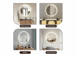 Espejo de baño con luz LED - Redondo 60 cm LED, mural, interruptor táctil, antineblina, IP44, ajustable 3000K-6500K^NETTLIFE Sale
