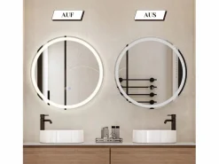 Espejo de baño con luz LED - Redondo 60 cm LED, mural, interruptor táctil, antineblina, IP44, ajustable 3000K-6500K^NETTLIFE Sale