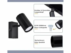 Foco de pared 1 llama negra - Lámpara de pared con interruptor metálico GU10 Lámpara de pasillo orientable 350° MAX. 40W^NETTLIFE New