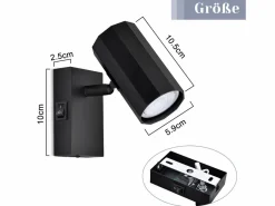 Foco de pared 1 llama negra - Lámpara de pared con interruptor metálico GU10 Lámpara de pasillo orientable 350° MAX. 40W^NETTLIFE New