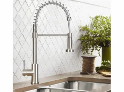 NETTLIFE Grifo De Cocina|Grifo de cocina con ducha extraíble Mezclador de cocina Grifo giratorio de pico alto Mezclador de fregadero de alta presión con 2 tipos de chorros, níquel