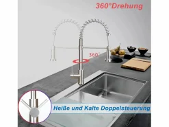 NETTLIFE Grifo De Cocina|Grifo de cocina con ducha extraíble Mezclador de cocina Grifo giratorio de pico alto Mezclador de fregadero de alta presión con 2 tipos de chorros, níquel