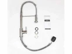 NETTLIFE Grifo De Cocina|Grifo de cocina con ducha extraíble Mezclador de cocina Grifo giratorio de pico alto Mezclador de fregadero de alta presión con 2 tipos de chorros, níquel