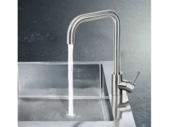 NETTLIFE Grifo de cocina mezclador de acero inoxidable con mango único, de alta presión, grifo de cocina giratorio 360 °, níquel. Plateado New