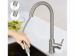 NETTLIFE Grifo De Cocina|Grifo de cocina con ducha de mano extensible, alta presión, acero inoxidable de doble chorro y giratorio 360 °, níquel