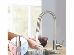 NETTLIFE Grifo De Cocina|Grifo de cocina con ducha de mano extensible, alta presión, acero inoxidable de doble chorro y giratorio 360 °, níquel