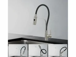 NETTLIFE Grifo De Cocina|Grifo de cocina con manguera flexible Grandes extensibles con ducha de mano, 46,5 cm, , mezclador de alta presión giratorio 360