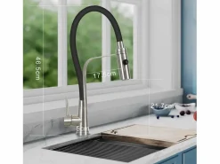 NETTLIFE Grifo De Cocina|Grifo de cocina con manguera flexible Grandes extensibles con ducha de mano, 46,5 cm, , mezclador de alta presión giratorio 360