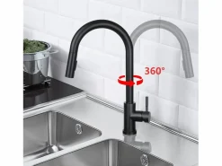 NETTLIFE Grifo De Cocina|Grifo de cocina con ducha de mano extensible, alta presión, acero inoxidable de doble chorro y giratorio 360 °,