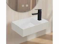 NETTLIFE Lavabo de baño Lavabo de encimera Cerámica - Lavabo cuadrado Blanco Best