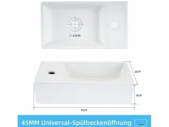 NETTLIFE Lavabo de baño Lavabo de encimera Cerámica - Lavabo cuadrado Blanco Best