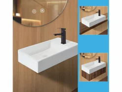 NETTLIFE Lavabo de baño Lavabo de encimera Cerámica - Lavabo cuadrado Blanco Best