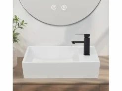 NETTLIFE Lavabo de baño Lavabo de encimera Cerámica - Lavabo cuadrado Blanco Best