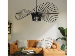 NETTLIFE Lámpara Suspendida|Lámpara Colgante Negra E27 Moderna Diam.60cm Diseño Sombrero Policarbonato Máx.40W para Salón Comedor Cocina, Sin Bombilla