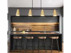 Lámpara colgante para mesa de comedor, colgante de oro: colgante moderno GU10, 4 llamas, metal negro industrial.^NETTLIFE Clearance