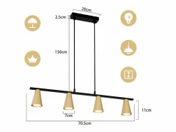 Lámpara colgante para mesa de comedor, colgante de oro: colgante moderno GU10, 4 llamas, metal negro industrial.^NETTLIFE Clearance