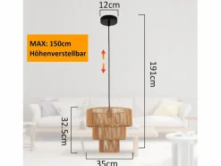 Lámpara colgante para mesa de comedor, lámpara colgante para salón, lámpara colgante de ratán bohemia, Ø35 cm, 1 bombilla^NETTLIFE Sale