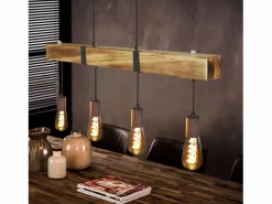 Lámpara colgante 4 bombillas E27 Diam.80cm retro con viga de madera Vintage para comedor cocina máx.25W^NETTLIFE