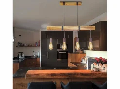 Lámpara colgante 4 bombillas E27 Diam.80cm retro con viga de madera Vintage para comedor cocina máx.25W^NETTLIFE