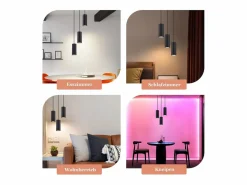 NETTLIFE Lámpara colgante de metal Diam.20 cm GU10 3 llamas mesa de salón lámpara industrial moderna para interior cocina Negro