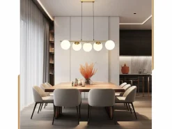 NETTLIFE Lámpara colgante cristal dorado diámetro 90 cm E27 moderna 150 cm altura regulable vintage para salón barra de bar I sin bombilla Blanco