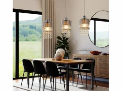 Lámpara colgante moderna de 3 bombillas E27, diámetro de 60 cm, altura ajustable, cristal y cristal, para comedor, máx. 25 W.^NETTLIFE Discount
