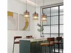 Lámpara colgante moderna de 3 bombillas E27, diámetro de 60 cm, altura ajustable, cristal y cristal, para comedor, máx. 25 W.^NETTLIFE Discount