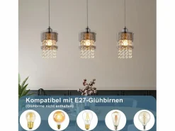 Lámpara colgante moderna de 3 bombillas E27, diámetro de 60 cm, altura ajustable, cristal y cristal, para comedor, máx. 25 W.^NETTLIFE Discount