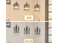 Lámpara colgante moderna de 3 bombillas E27, diámetro de 60 cm, altura ajustable, cristal y cristal, para comedor, máx. 25 W.^NETTLIFE Discount