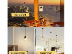 NETTLIFE Lámpara Suspendida|Lámpara colgante E27 Vintage Diam.12 cm madera metal con pantalla de cristal para comedor cocina salón dormitorio
