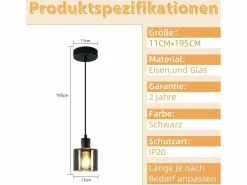 Lámpara Colgante de Hierro Diam.11cm E27 Max.40w Vintage 1 Bombilla Lámpara de Lámpara Colgante Industrial Retro para Sala de Estar^NETTLIFE Discount