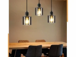 NETTLIFE Lámpara Colgante Vidrio Diam.68 cm E27 Vintage 3 Bombillas Lámpara de Lámpara Industrial Retro para Sala de Estar Hotel Oficina Negro New