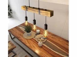 NETTLIFE Lámpara Suspendida|Lámpara colgante Comedor Mesa de comedor Madera vintage E27 Lámpara colgante 61 CM Industrial
