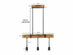 NETTLIFE Lámpara Suspendida|Lámpara colgante Comedor Mesa de comedor Madera vintage E27 Lámpara colgante 61 CM Industrial