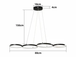 Lámpara colgante LED en aluminio Diam.150 cm 54W Lámpara moderna Diseño 4 anillos Lámpara de mesa de regulable con suspensión^NETTLIFE