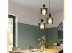 NETTLIFE Lámpara Suspendida|Lámpara Colgante Vidrio Diam.26cm E27 Sala de Estar 3 Bombillas Lámpara de Vintage Lámpara Industrial Regulable en Altura