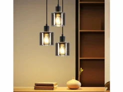 NETTLIFE Lámpara Suspendida|Lámpara Colgante Vidrio Diam.26cm E27 Sala de Estar 3 Bombillas Lámpara de Vintage Lámpara Industrial Regulable en Altura