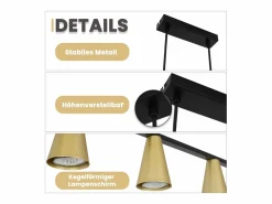 NETTLIFE Lámpara colgante para mesa de comedor, con conexión GU10: lámpara de comedor de 6 bombillas, de metal negro , moderno y industrial. Dorado Clearance