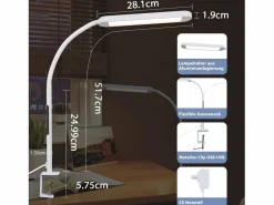 NETTLIFE Lámpara de escritorio LED regulable con enchufe , 5 niveles de brillo, 11 W, flexible, con función de temporizador de luz nocturna. Blanco Discount