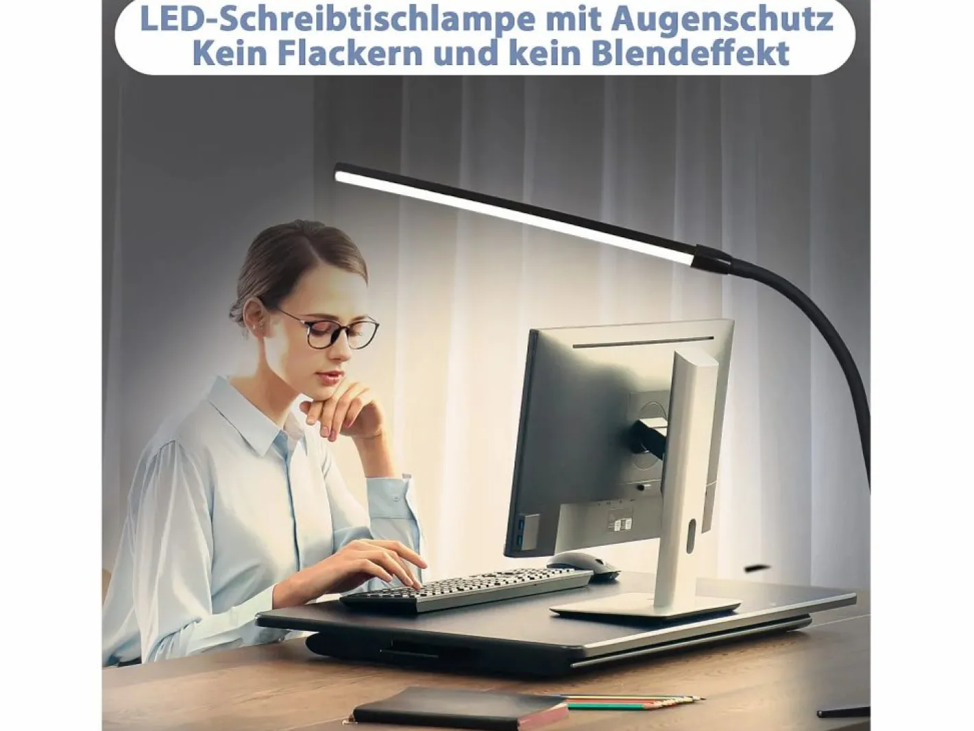 NETTLIFE Lámpara De Escritorio|Lámpara de escritorio con abrazadera LED negra, 3 colores, 5 niveles de brillo, USB, 5 W, luz diurna, protección ocular, flexible.