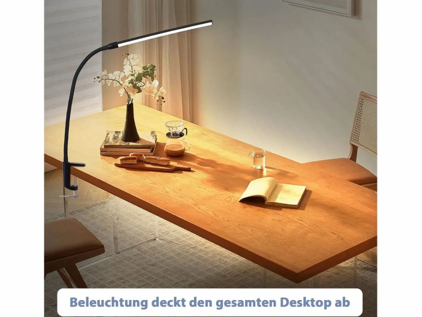 NETTLIFE Lámpara De Escritorio|Lámpara de escritorio con abrazadera LED negra, 3 colores, 5 niveles de brillo, USB, 5 W, luz diurna, protección ocular, flexible.