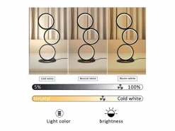 NETTLIFE Lámpara de mesa LED - Lámpara de mesita negra regulable por toque - Lámpara de escritorio en forma de anillo metálico con diseño moderno Negro Best