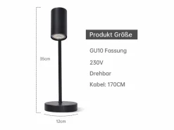 lámpara de mesilla, lámpara de mesa negra, salón giratoria 350° GU10, metal, oficina.^NETTLIFE New