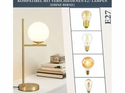 NETTLIFE lámpara de mesita de noche moderna para sala de estar - casquillo industrial E27 de vidrio blanco con interruptor para dormitorio y oficina Dorado Clearance