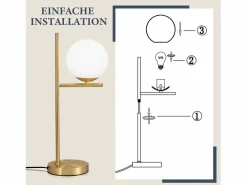 NETTLIFE lámpara de mesita de noche moderna para sala de estar - casquillo industrial E27 de vidrio blanco con interruptor para dormitorio y oficina Dorado Clearance
