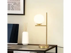 NETTLIFE lámpara de mesita de noche moderna para sala de estar - casquillo industrial E27 de vidrio blanco con interruptor para dormitorio y oficina Dorado Clearance