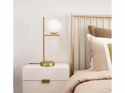 NETTLIFE lámpara de mesita de noche moderna para sala de estar - casquillo industrial E27 de vidrio blanco con interruptor para dormitorio y oficina Dorado Clearance